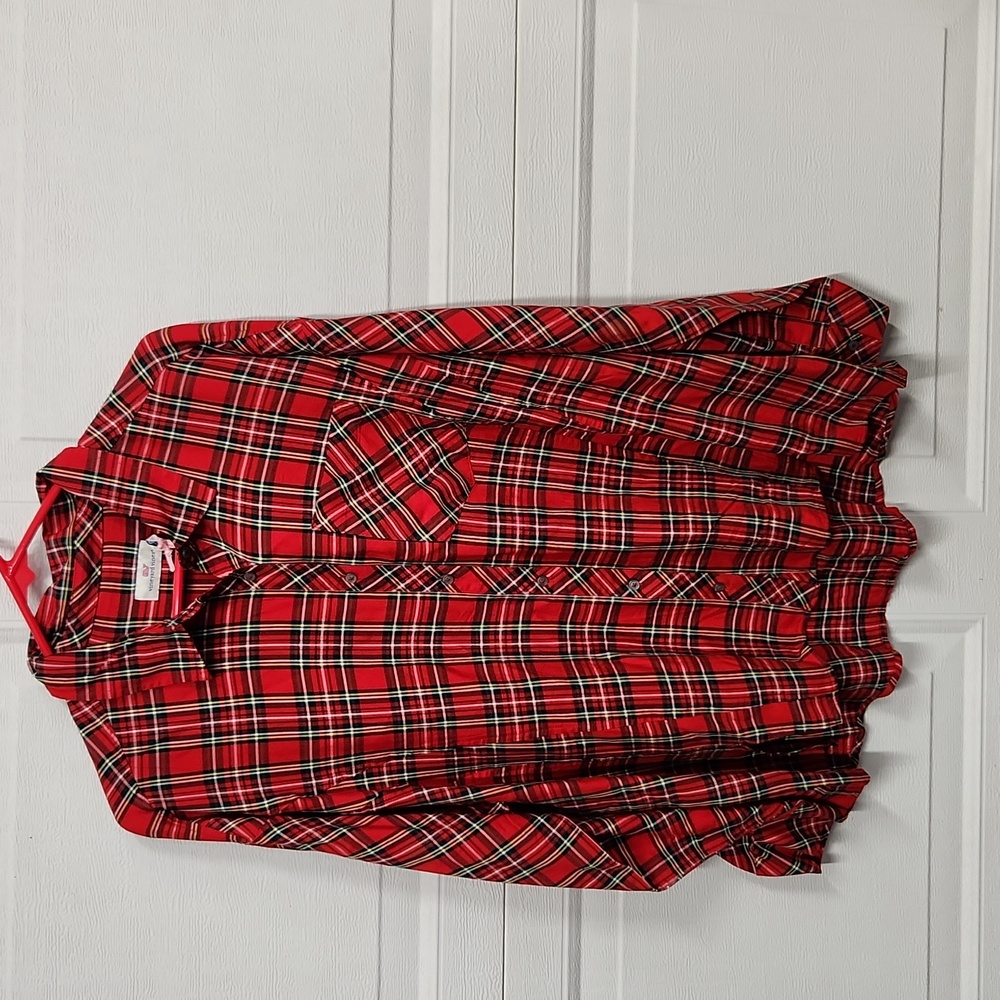 Vineyard Vines Womens Red Plaid Top Blouse Sz 10 New
